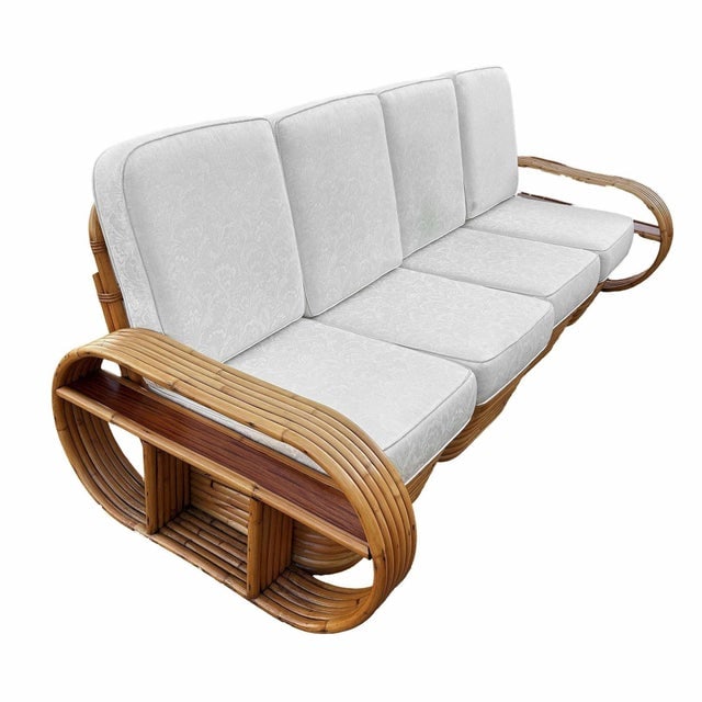 1940s Restored Rattan Six-Strand Shelf Arms Sofa and Chair Set - 5