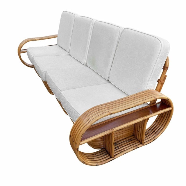 1940s Restored Rattan Six-Strand Shelf Arms Sofa and Chair Set - 6