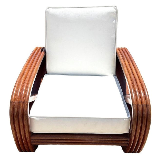 Rare 4-Strand Like Carved Mahogany Square Pretzel Faux Rattan Lounge Chair, Pair - 3