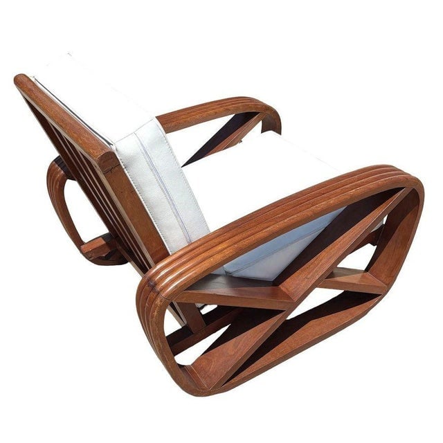 Rare 4-Strand Like Carved Mahogany Square Pretzel Faux Rattan Lounge Chair, Pair - 7