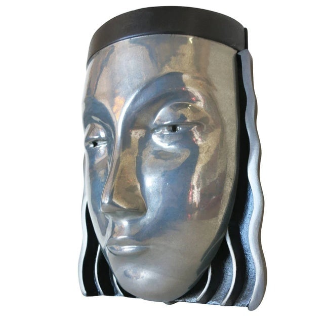 1970s Art Deco Style Female Face Mask Wall Sconce - a Pair - 4