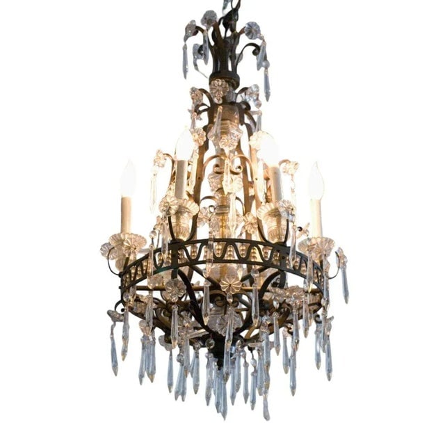1900s Louis XVI Revival Style French Crystal and Bronze Chandelier - 2