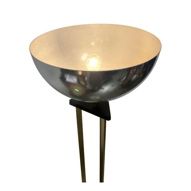1980s Memphis Style Brass Chrome and Marble Torchiere Floor Lamp - 2