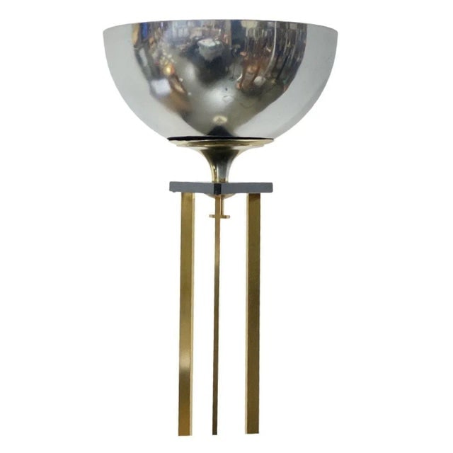 1980s Memphis Style Brass Chrome and Marble Torchiere Floor Lamp - 3