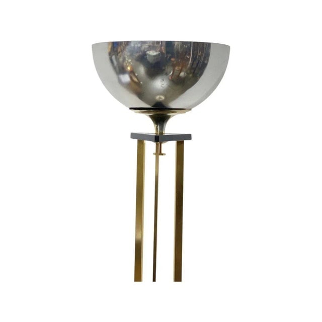 1980s Memphis Style Brass Chrome and Marble Torchiere Floor Lamp - 4