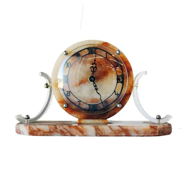 1950s Mid-Century Acrylic and Marble Modernist Mantel Clock (1 of 5)