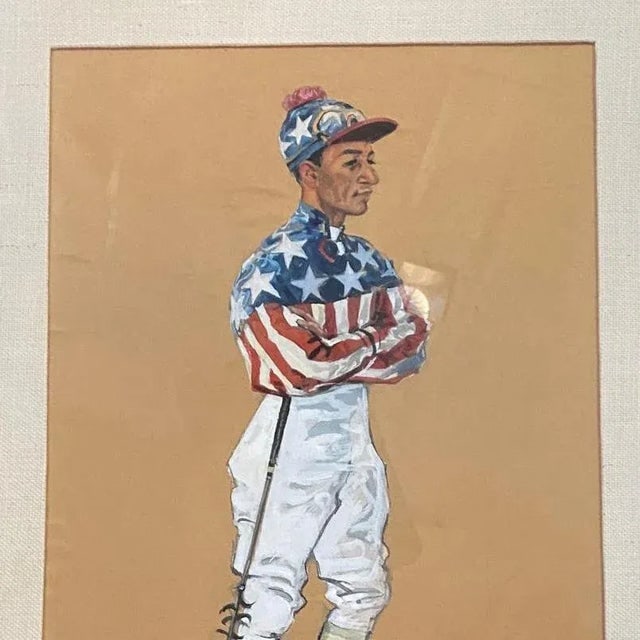 1950s Pastel on Paper Horse Racing Jockey by Hagulaton - a Pair - 3