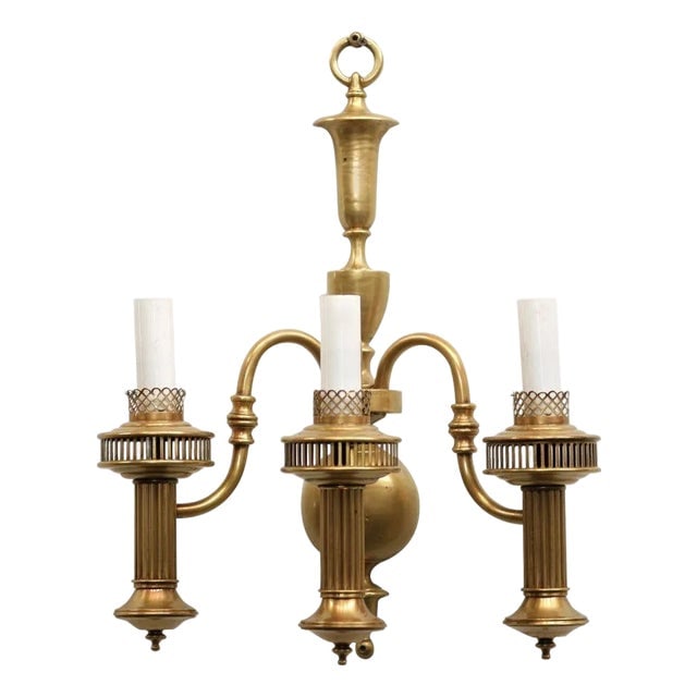 American Colonial Brass Electric Converted Oil Lamp Wall Sconce, 2 Available (1 of 6)