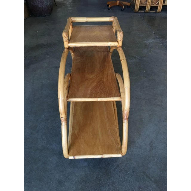 1950s Restored Rattan "Double S" Side Table With Three-Tier Mahogany Tops - a Pair - 5