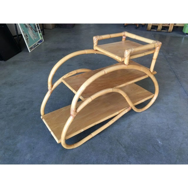 1950s Restored Rattan "Double S" Side Table With Three-Tier Mahogany Tops - a Pair - 6