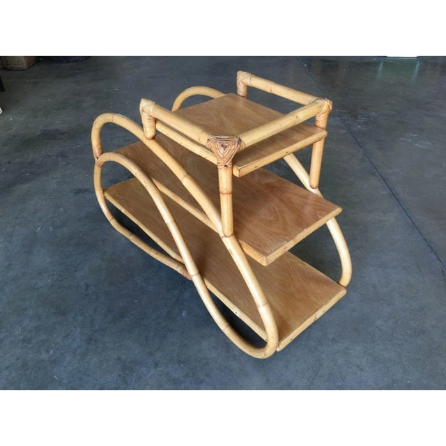 1950s Restored Rattan "Double S" Side Table With Three-Tier Mahogany Tops - a Pair - 7