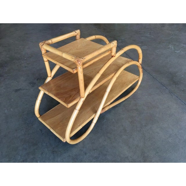 1950s Restored Rattan "Double S" Side Table With Three-Tier Mahogany Tops - a Pair - 8