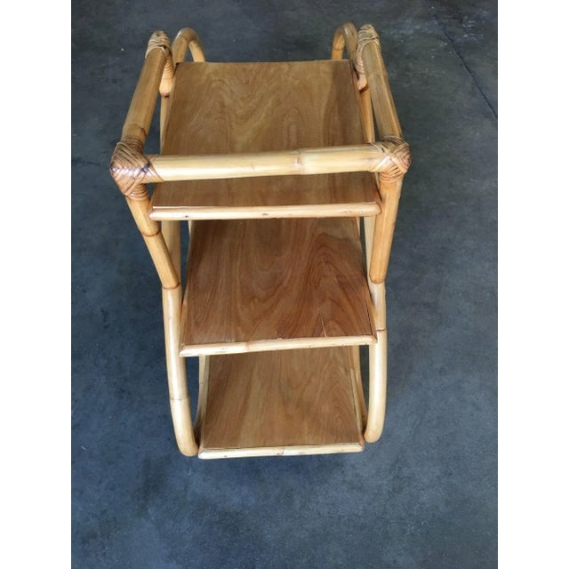 1950s Restored Rattan "Double S" Side Table With Three-Tier Mahogany Tops - a Pair - 9