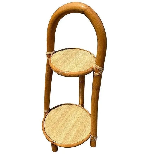 1950s Restored Rattan & Formica Mini Side Drink/Smoke Stand With Handle - 3