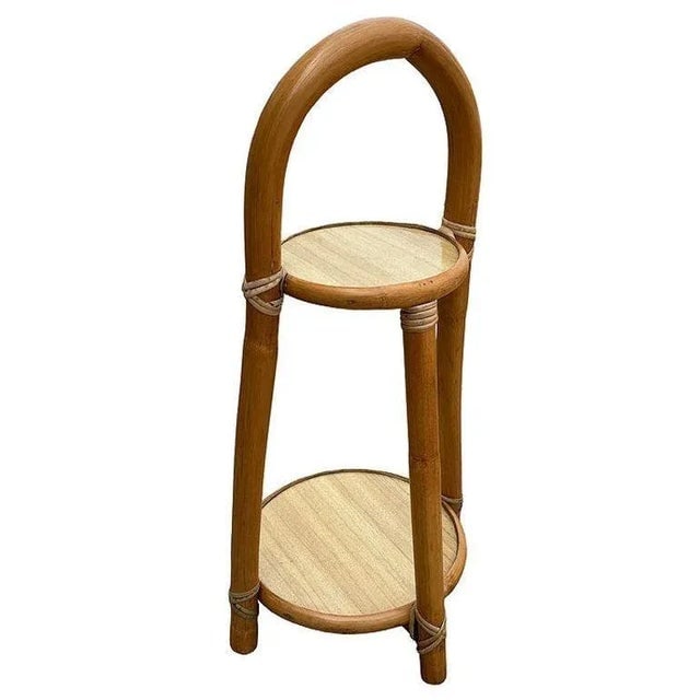 1950s Restored Rattan & Formica Mini Side Drink/Smoke Stand With Handle - 4