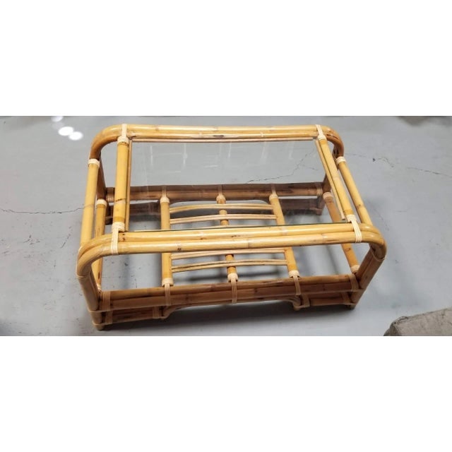 1940s Restored 2-Tiered Rattan Coffee Table W/ Glass Top - 2
