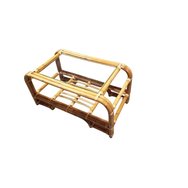 1940s Restored 2-Tiered Rattan Coffee Table W/ Glass Top - 3