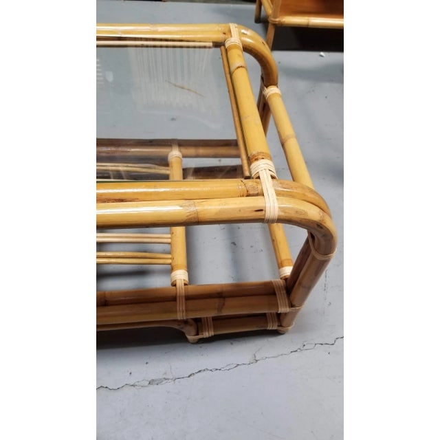 1940s Restored 2-Tiered Rattan Coffee Table W/ Glass Top - 5