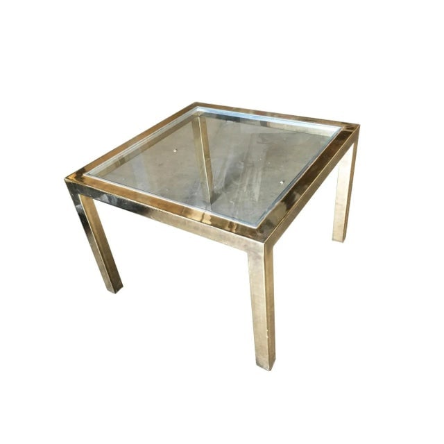 Milo Baughman Style Brass Glass Top Side Table - 3