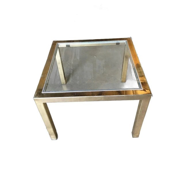 Milo Baughman Style Brass Glass Top Side Table - 4