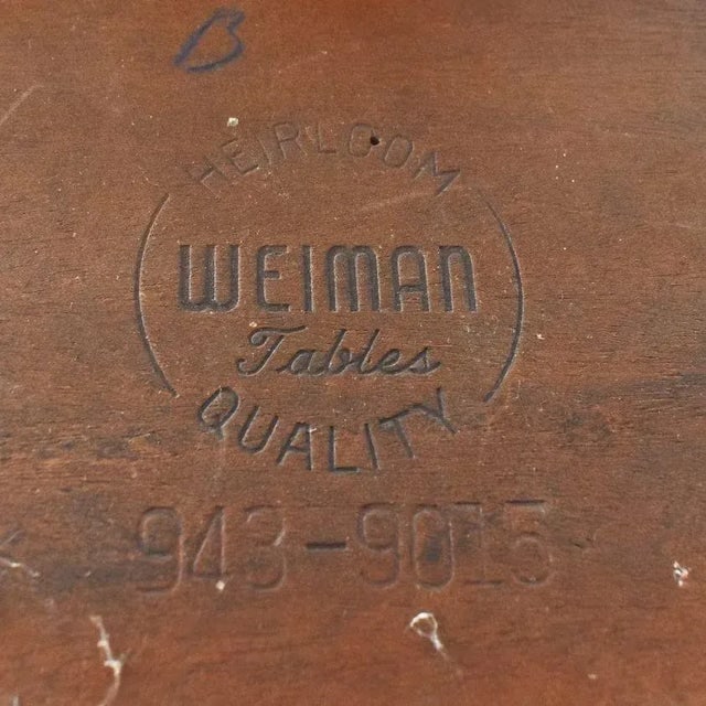 1940s Mahogany & Brass Round Drum Coffee Table W/ Inlaid Leather by Weiman (Signed) - 9