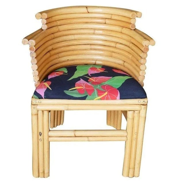 1930s Restored Streamlined Art Deco Stacked Rattan Dining Side Chairs- Set of 4 - 3