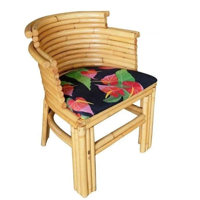 1930s Restored Streamlined Art Deco Stacked Rattan Dining Side Chairs- Set of 4 - 4