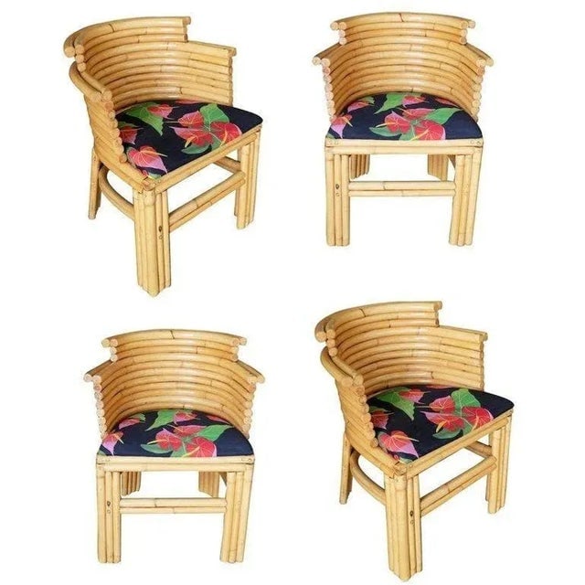1930s Restored Streamlined Art Deco Stacked Rattan Dining Side Chairs- Set of 4 - 5