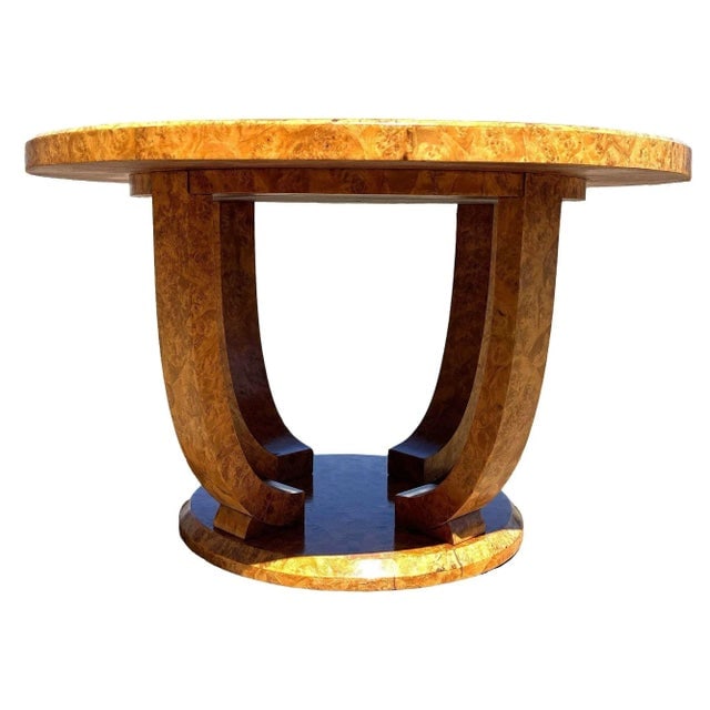 1930s Restored Art Deco Jules Leleu Style Round Oak Burled Wood Table - 7
