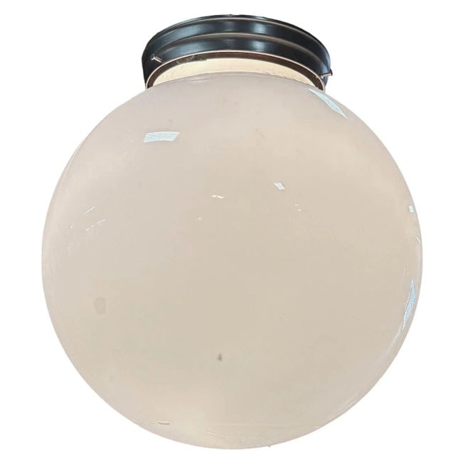 Art Deco Milk Glass Globe Shade Pendant With Nickel Plate Fitter, by Ray-Lite - 2