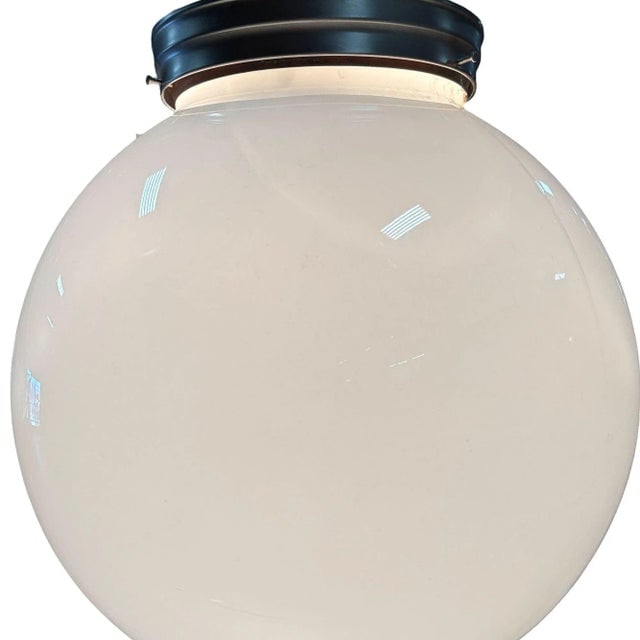 Art Deco Milk Glass Globe Shade Pendant With Nickel Plate Fitter, by Ray-Lite - 3