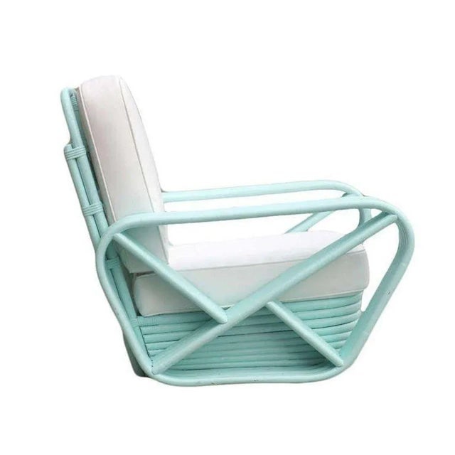 Restored Aqua Turquoise 5-Strand Square Pretzel Rattan Lounge Chairs , Pair - 3