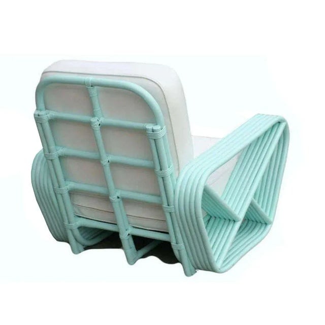 Restored Aqua Turquoise 5-Strand Square Pretzel Rattan Lounge Chairs , Pair - 4