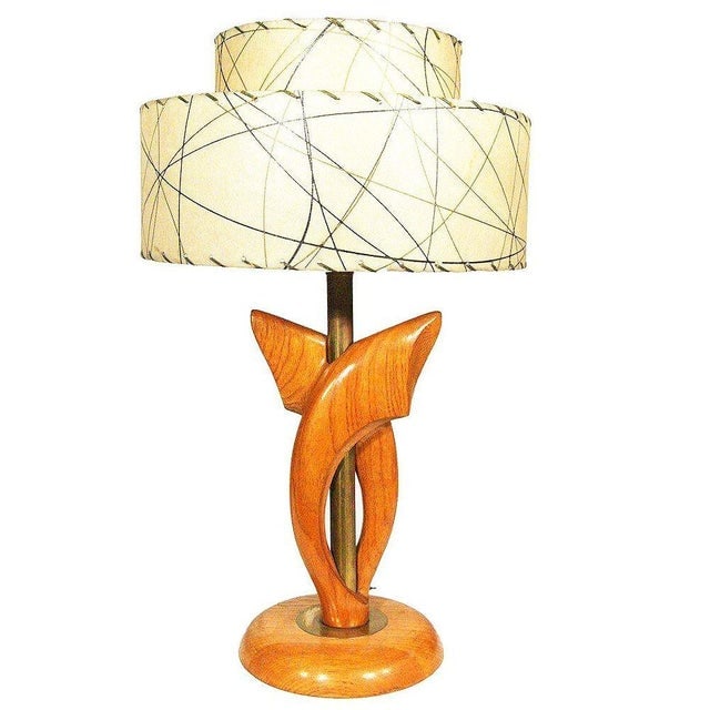 1950s Mid-Century Modern Yasha Heifetz Free-Form Oak and Brass Table Lamps - a Pair - 2