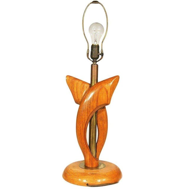1950s Mid-Century Modern Yasha Heifetz Free-Form Oak and Brass Table Lamps - a Pair - 3