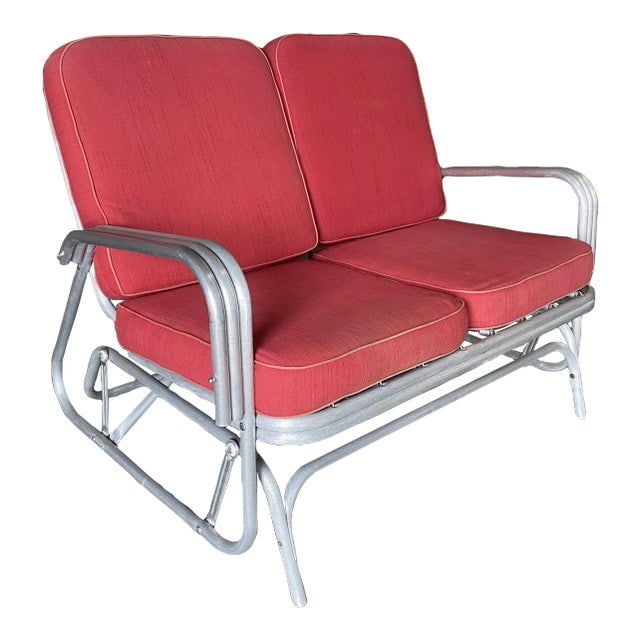 Aluminum Patio/Outdoor Sled Base Rocking Slinder Loveseat Sofa (1 of 5)