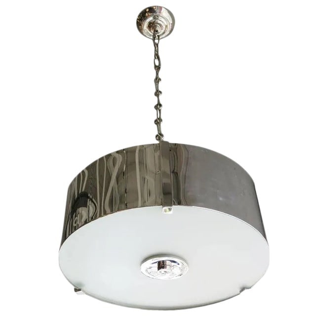 Chrome Drum Chandelier with Frosted Glass Shade (1 of 7)