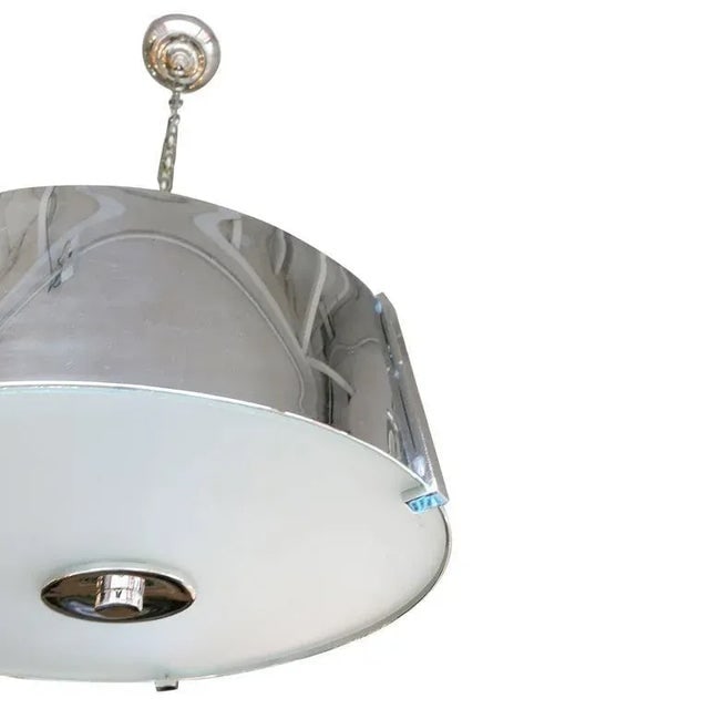 Chrome Drum Chandelier with Frosted Glass Shade - 4