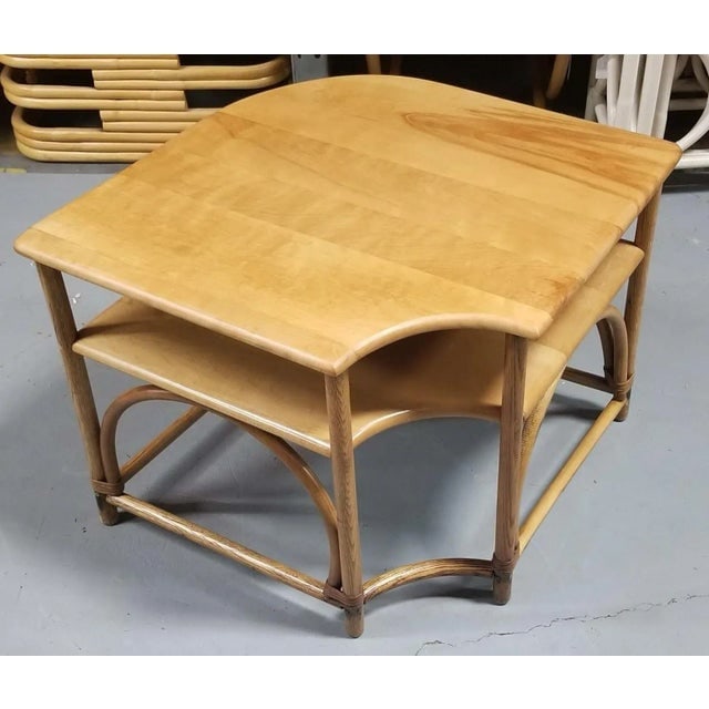 1950s Restored Mid Century Maple and Faux Rattan Corner Table by Heywood Wakefield - 2
