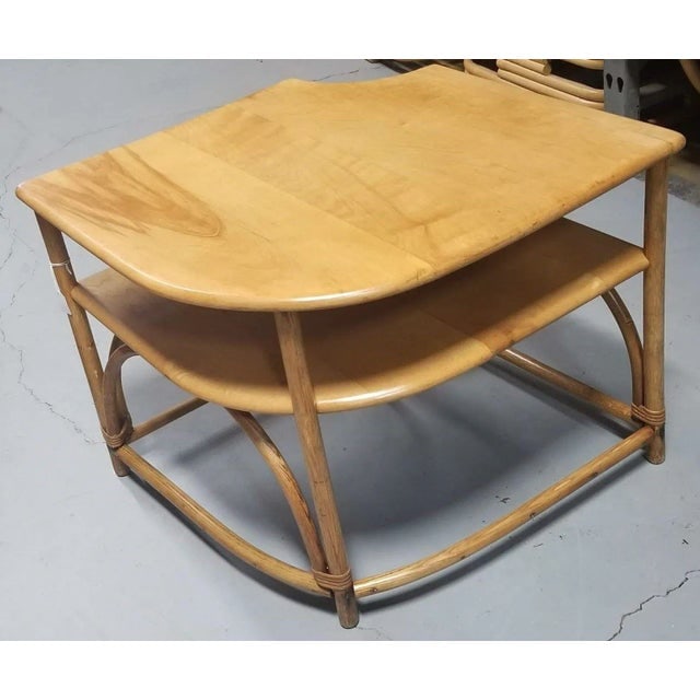 1950s Restored Mid Century Maple and Faux Rattan Corner Table by Heywood Wakefield - 4