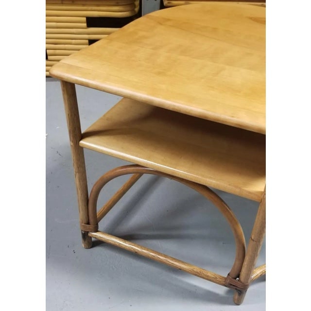1950s Restored Mid Century Maple and Faux Rattan Corner Table by Heywood Wakefield - 5