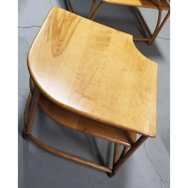 1950s Restored Mid Century Maple and Faux Rattan Corner Table by Heywood Wakefield - 6