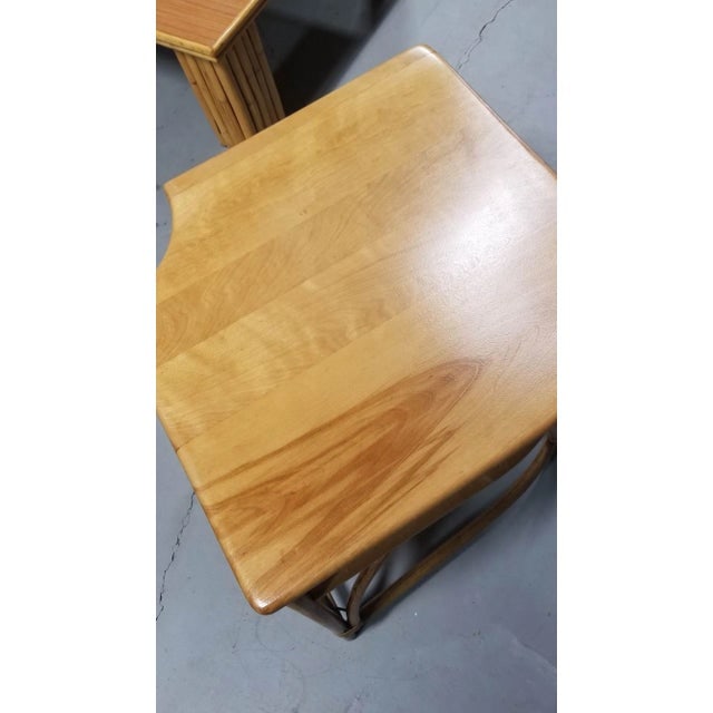 1950s Restored Mid Century Maple and Faux Rattan Corner Table by Heywood Wakefield - 7
