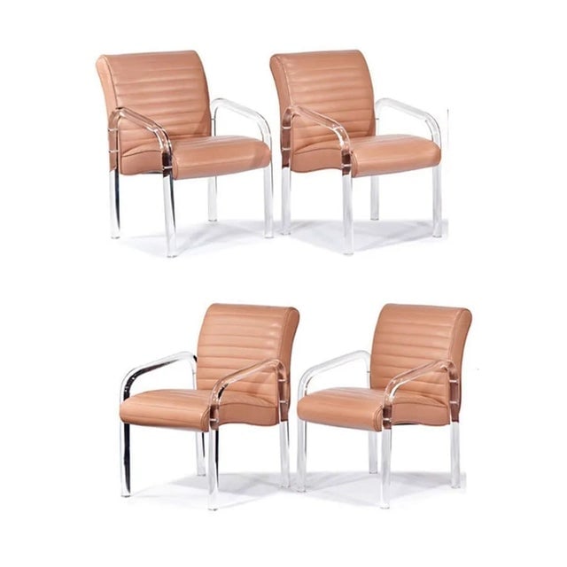 Lucite and Leather Lounge Chairs Designed by Leon Frost for Lion in Frost, Signed in Lucite - 2