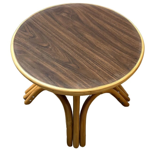 1950s Restored Round Rattan Coffee Table W/ Arched Base - 2