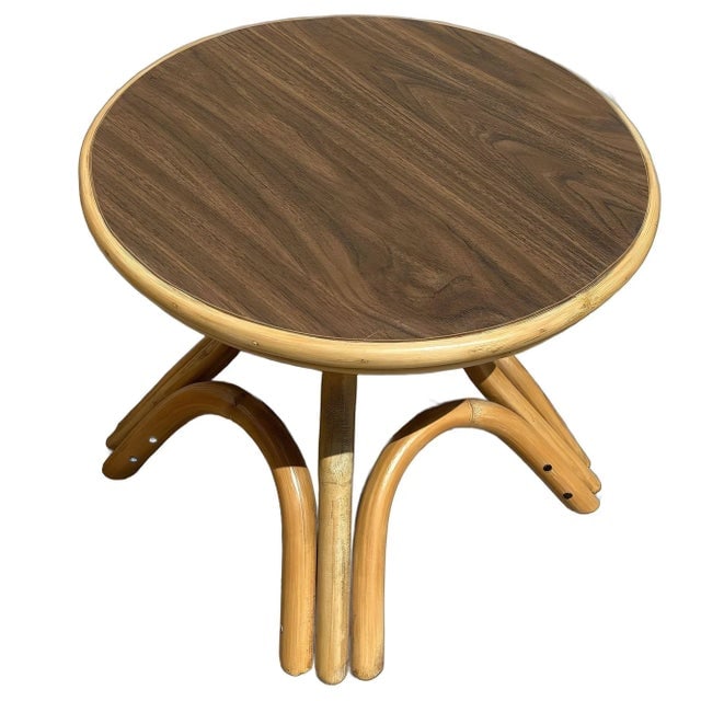 1950s Restored Round Rattan Coffee Table W/ Arched Base - 3