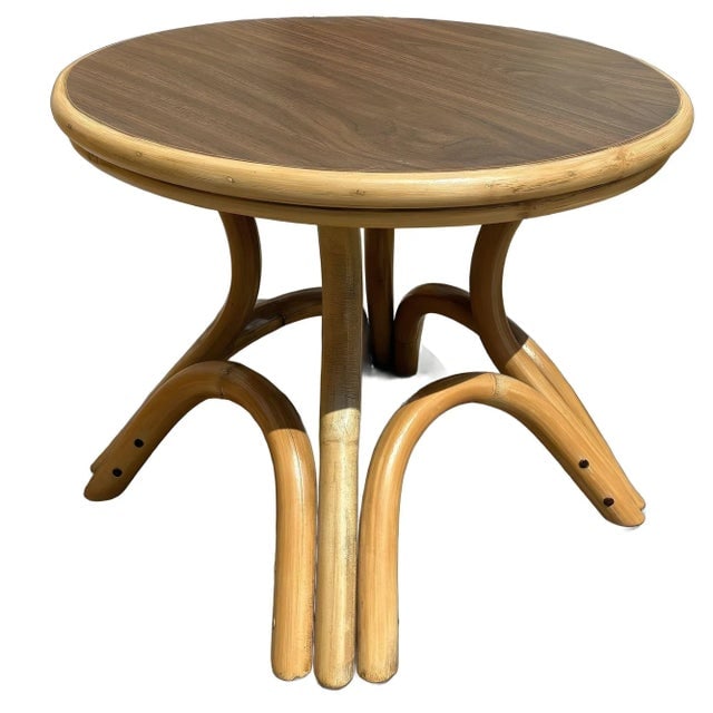 1950s Restored Round Rattan Coffee Table W/ Arched Base - 4