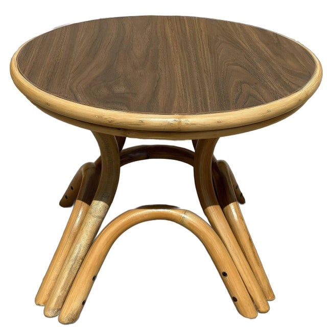 1950s Restored Round Rattan Coffee Table W/ Arched Base - 5