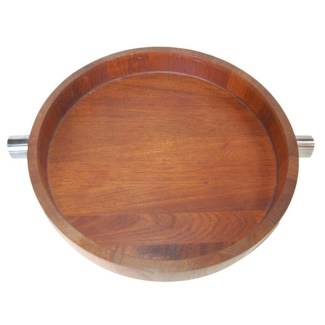 1960s MCM Danish Teak Salad Serving Tray W/ Machined Handles by Cobblewood Lundtofte - 3