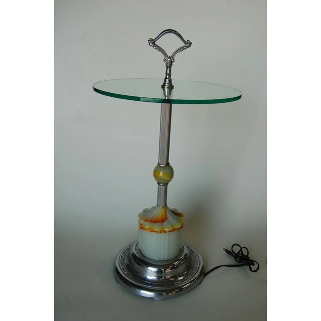 Art Deco Agate Glass and Chrome Lightup Illuminating Side Table - 2